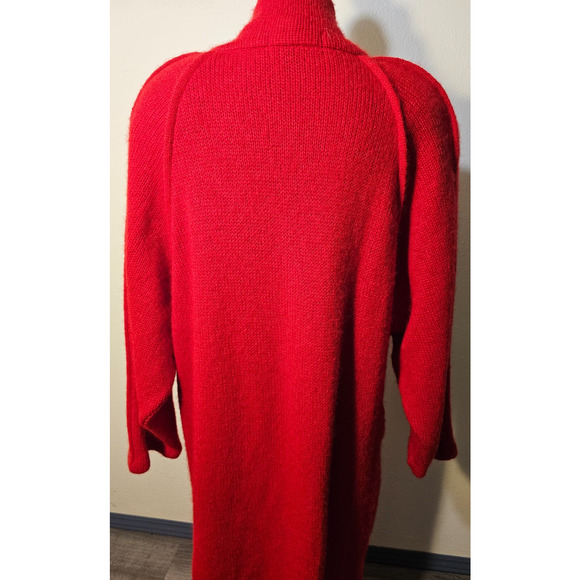 Vtg NWT I.B. Diffusion Red Mohair Blend Long Sweater Coat M Shoulder Pads - Picture 8 of 11